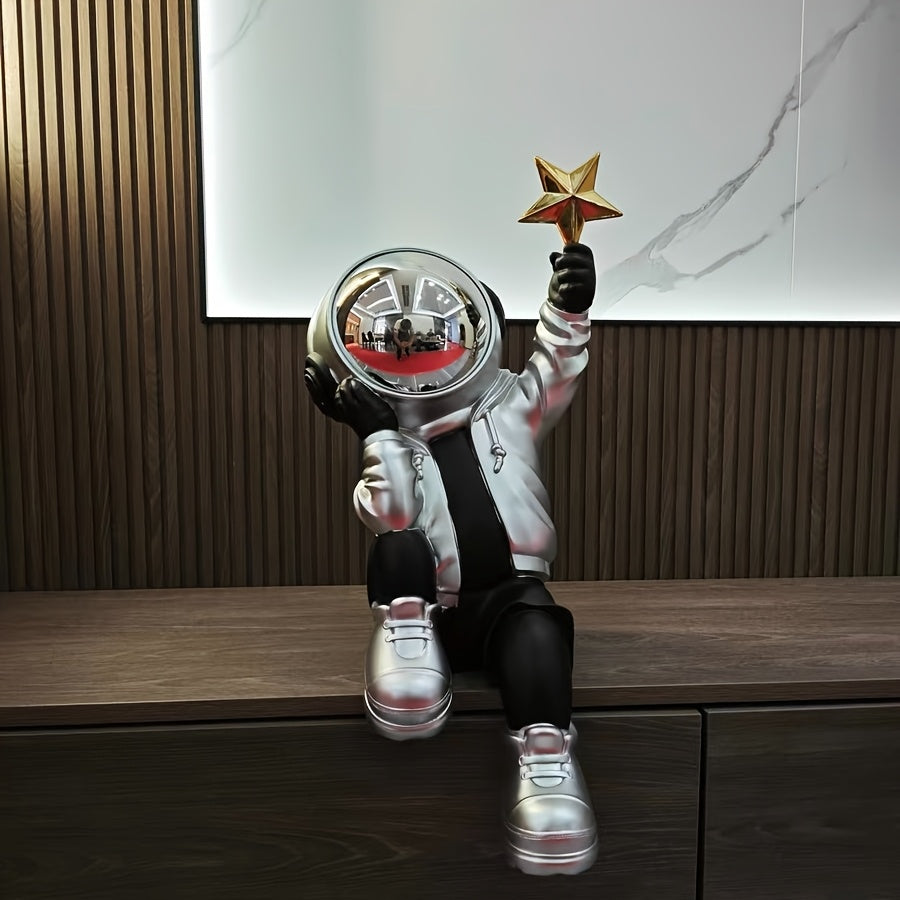 Large Astronaut Decor - with Tray, Space-Themed Floor Decoration for Living Room, Office, or Housewarming Gift - Durable Resin Construction, Indoor\u002FOutdoor Use - Modern Home & Commercial Decor - Easy Placement No Wiring Needed, Space Room Decor