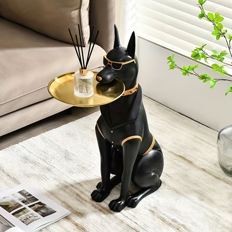 1pc Classic Resin Doberman Dog Sculpture with Tray - Abstract Animal Theme, Encaustic Finish, Ideal for Living Room Decor, Versatile Use, Perfect Gift for Christmas, Halloween, Easter, Mother's Day, Perfect for Thanksgiving