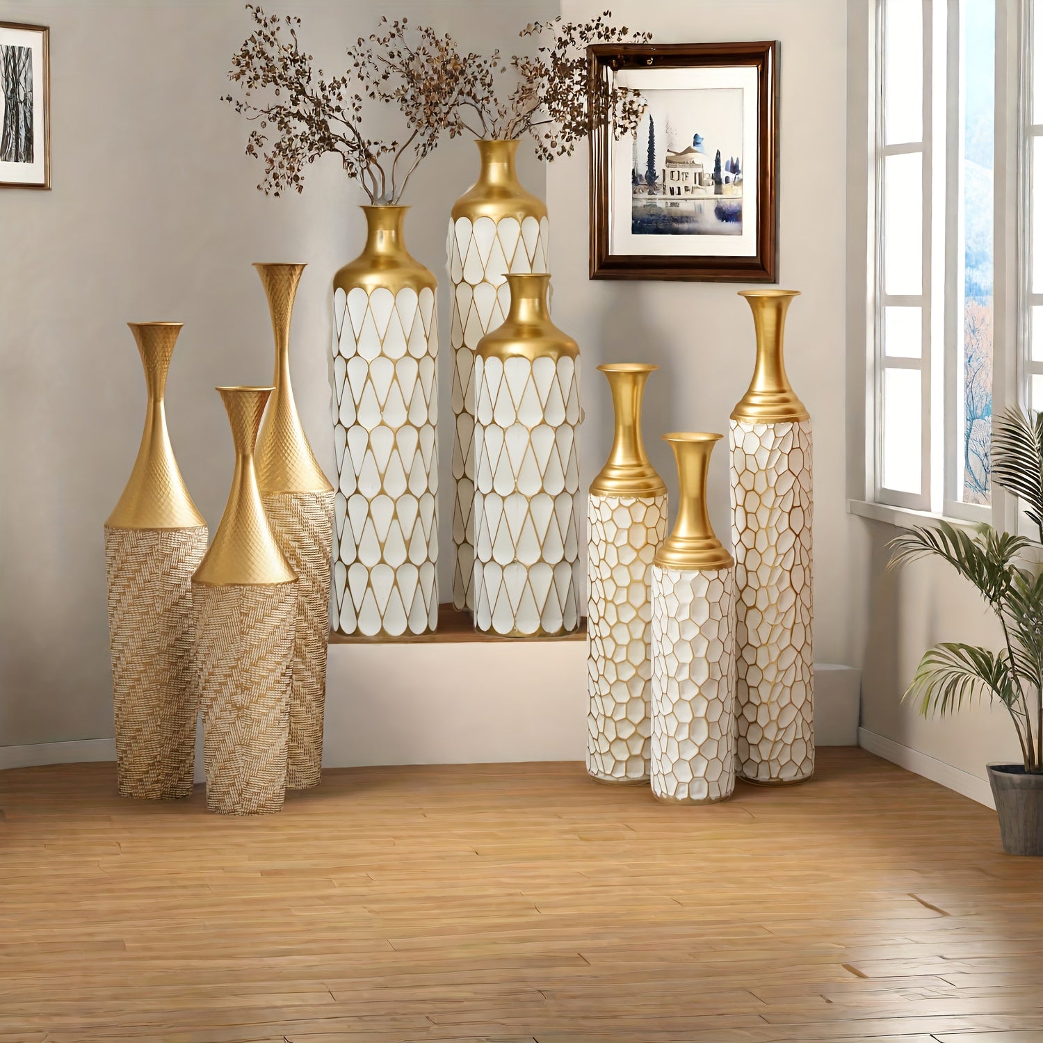 3pcs Set Of Gorgeous Metal Decorative Vases, Various Exquisite Patterned Vases, Home Decoration Flower Pots, Indoor Art Floor Decorations, Flower Arrangement, Fake Flowers, Reed Art, Housewarming Weddings, Mother'S Day Birthdays, Holiday Gifts