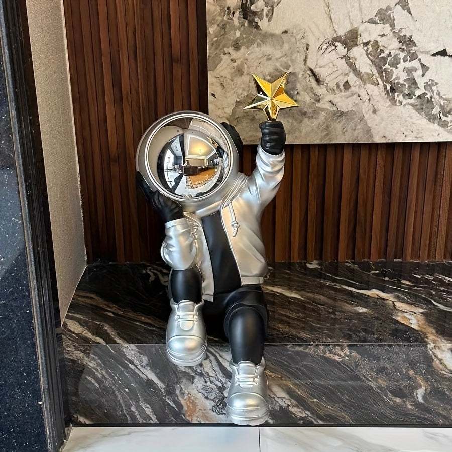 Large Astronaut Decor - with Tray, Space-Themed Floor Decoration for Living Room, Office, or Housewarming Gift - Durable Resin Construction, Indoor\u002FOutdoor Use - Modern Home & Commercial Decor - Easy Placement No Wiring Needed, Space Room Decor