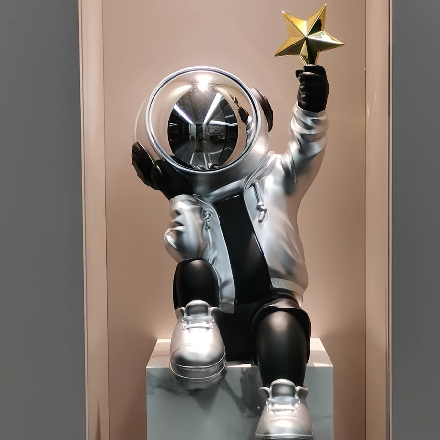 Large Astronaut Decor - with Tray, Space-Themed Floor Decoration for Living Room, Office, or Housewarming Gift - Durable Resin Construction, Indoor\u002FOutdoor Use - Modern Home & Commercial Decor - Easy Placement No Wiring Needed, Space Room Decor