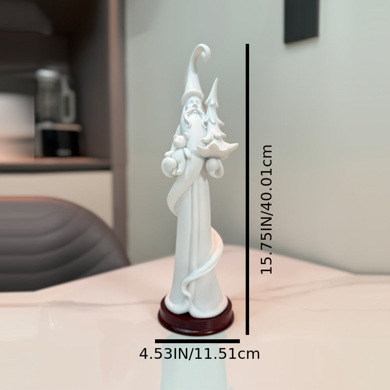 Elegant White Resin Santa Claus Statue with Red Base – Festive Holiday Decor for Indoor or Outdoor Use, Perfect Christmas Gift Idea, Rustic Christmas Decorations, Garden Decoration, Seasonal Decor, Resin Construction