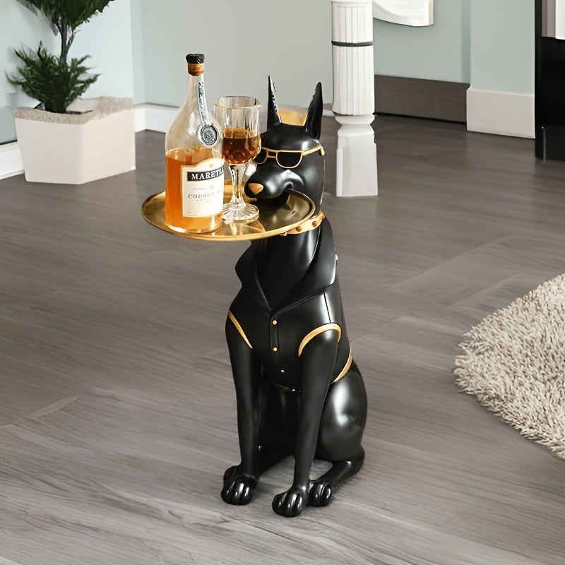 1pc Classic Resin Doberman Dog Sculpture with Tray - Abstract Animal Theme, Encaustic Finish, Ideal for Living Room Decor, Versatile Use, Perfect Gift for Christmas, Halloween, Easter, Mother's Day, Perfect for Thanksgiving