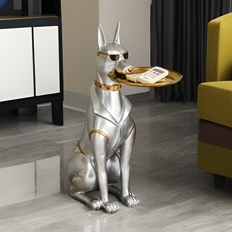1pc Classic Resin Doberman Dog Sculpture with Tray - Abstract Animal Theme, Encaustic Finish, Ideal for Living Room Decor, Versatile Use, Perfect Gift for Christmas, Halloween, Easter, Mother's Day, Perfect for Thanksgiving
