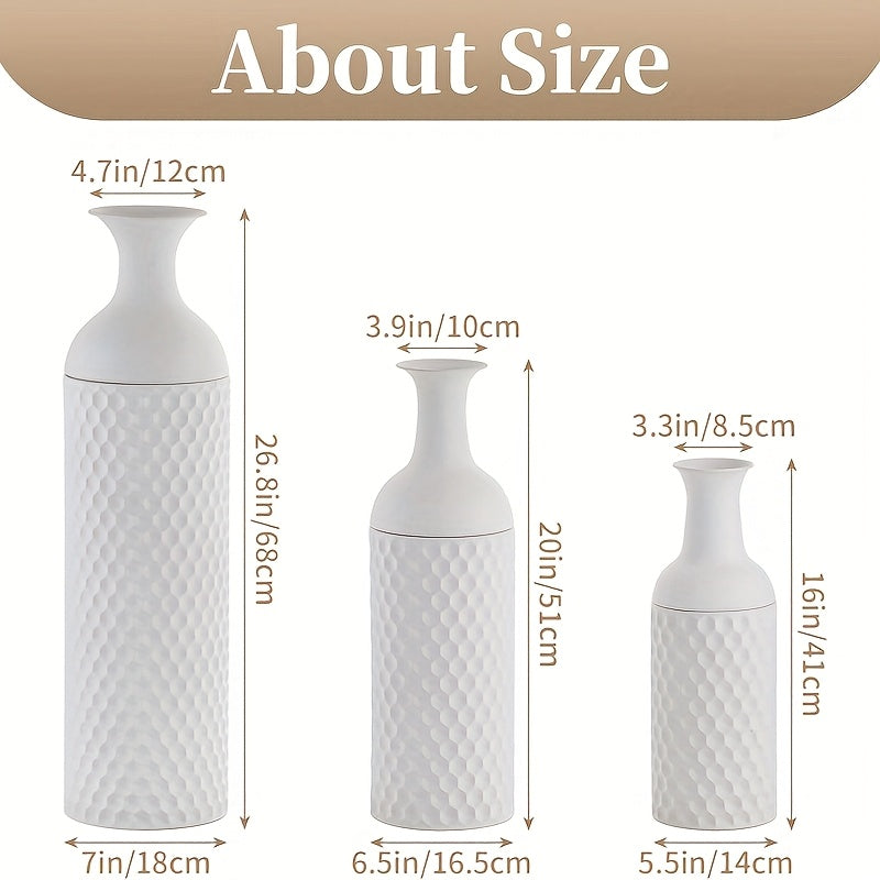 Modern honeycomb texture large black floor vase 27 inch metal floor-to-ceiling vase set 3pcs set large standing vase living room dining room bedroom home corner interior office decoration ornament