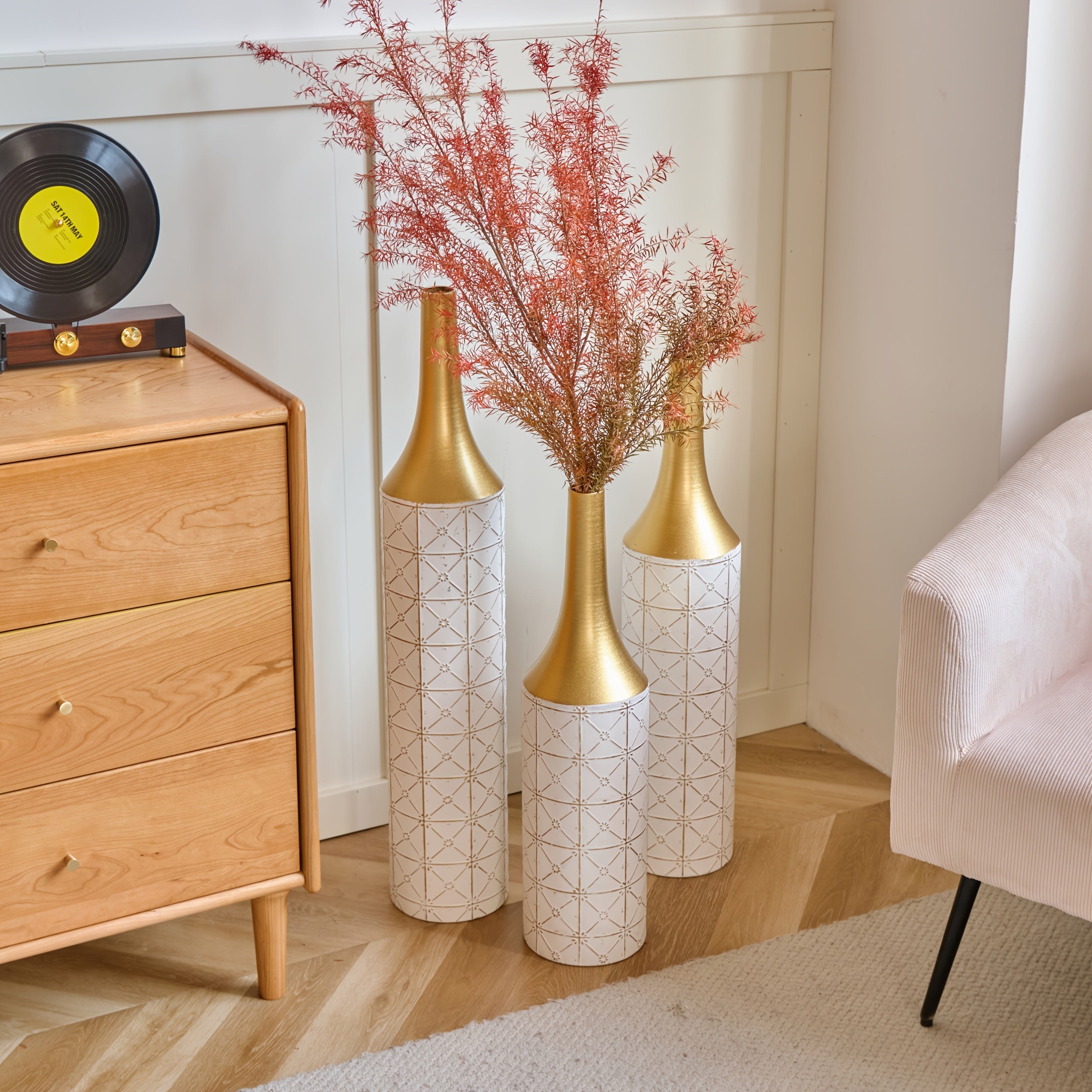 3pcs Set Of Gorgeous Metal Decorative Vases, Various Exquisite Patterned Vases, Home Decoration Flower Pots, Indoor Art Floor Decorations, Flower Arrangement, Fake Flowers, Reed Art, Housewarming Weddings, Mother'S Day Birthdays, Holiday Gifts