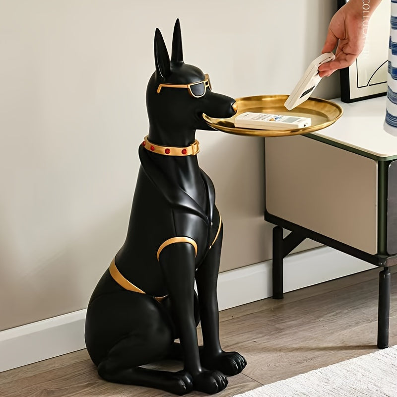 1pc Classic Resin Doberman Dog Sculpture with Tray - Abstract Animal Theme, Encaustic Finish, Ideal for Living Room Decor, Versatile Use, Perfect Gift for Christmas, Halloween, Easter, Mother's Day, Perfect for Thanksgiving