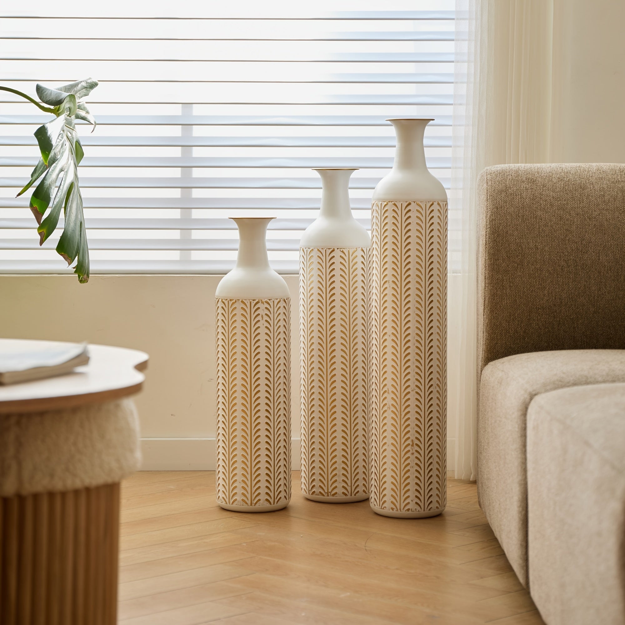 3pcs Set Of Gorgeous Metal Decorative Vases, Various Exquisite Patterned Vases, Home Decoration Flower Pots, Indoor Art Floor Decorations, Flower Arrangement, Fake Flowers, Reed Art, Housewarming Weddings, Mother'S Day Birthdays, Holiday Gifts