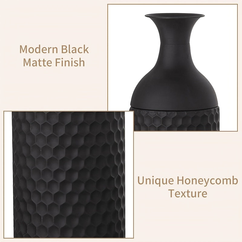 Modern honeycomb texture large black floor vase 27 inch metal floor-to-ceiling vase set 3pcs set large standing vase living room dining room bedroom home corner interior office decoration ornament