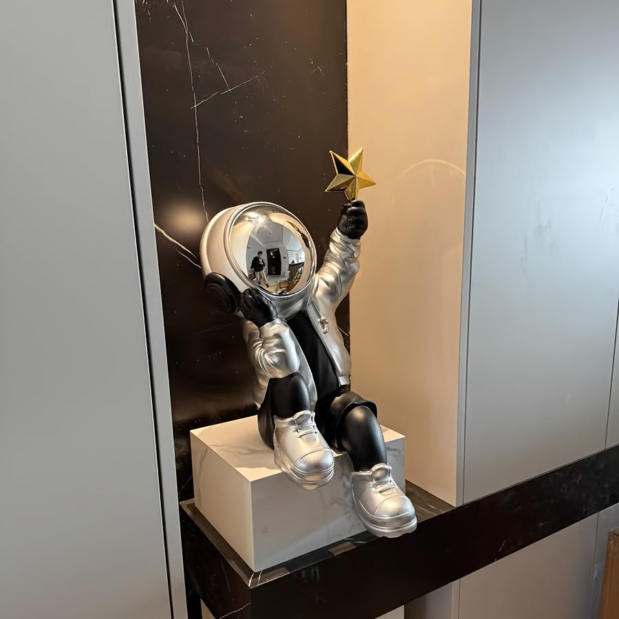 Large Astronaut Decor - with Tray, Space-Themed Floor Decoration for Living Room, Office, or Housewarming Gift - Durable Resin Construction, Indoor\u002FOutdoor Use - Modern Home & Commercial Decor - Easy Placement No Wiring Needed, Space Room Decor